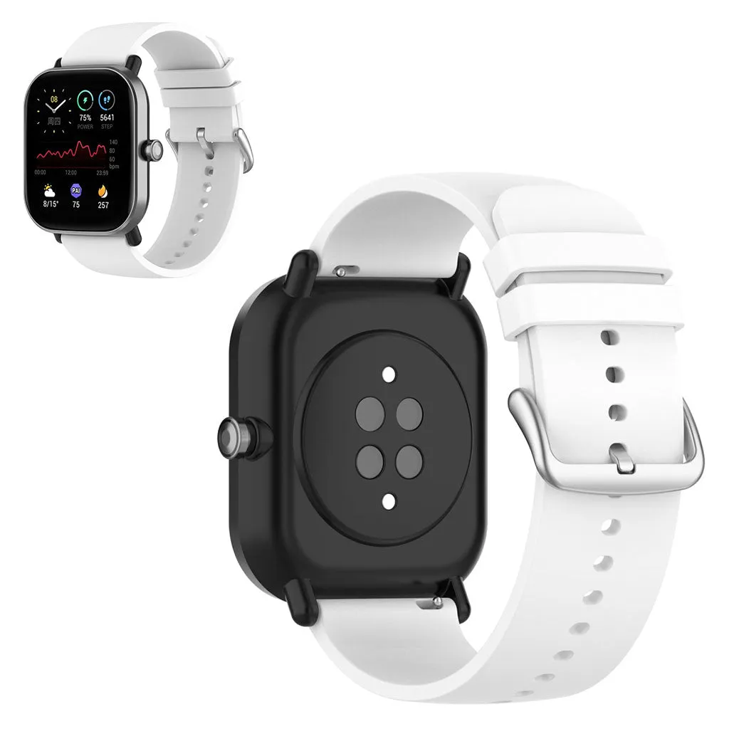 20mm simple silicone watch strap  for Amazfit watch - White / Silver Buckle