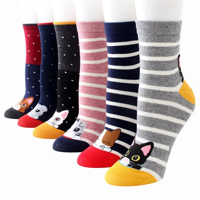 Animal Cartoon Striped Cotton Cute Socks For Women