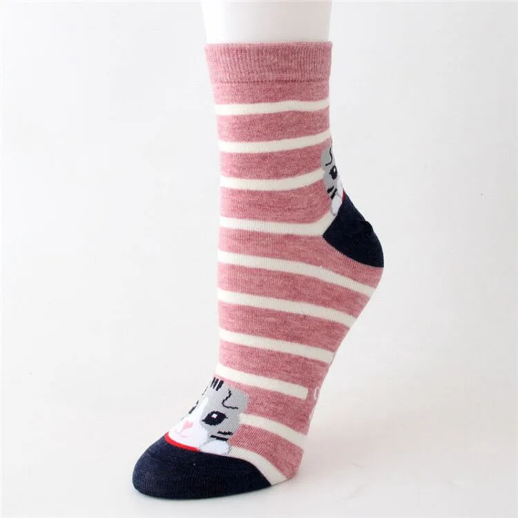 Animal Cartoon Striped Cotton Cute Socks For Women