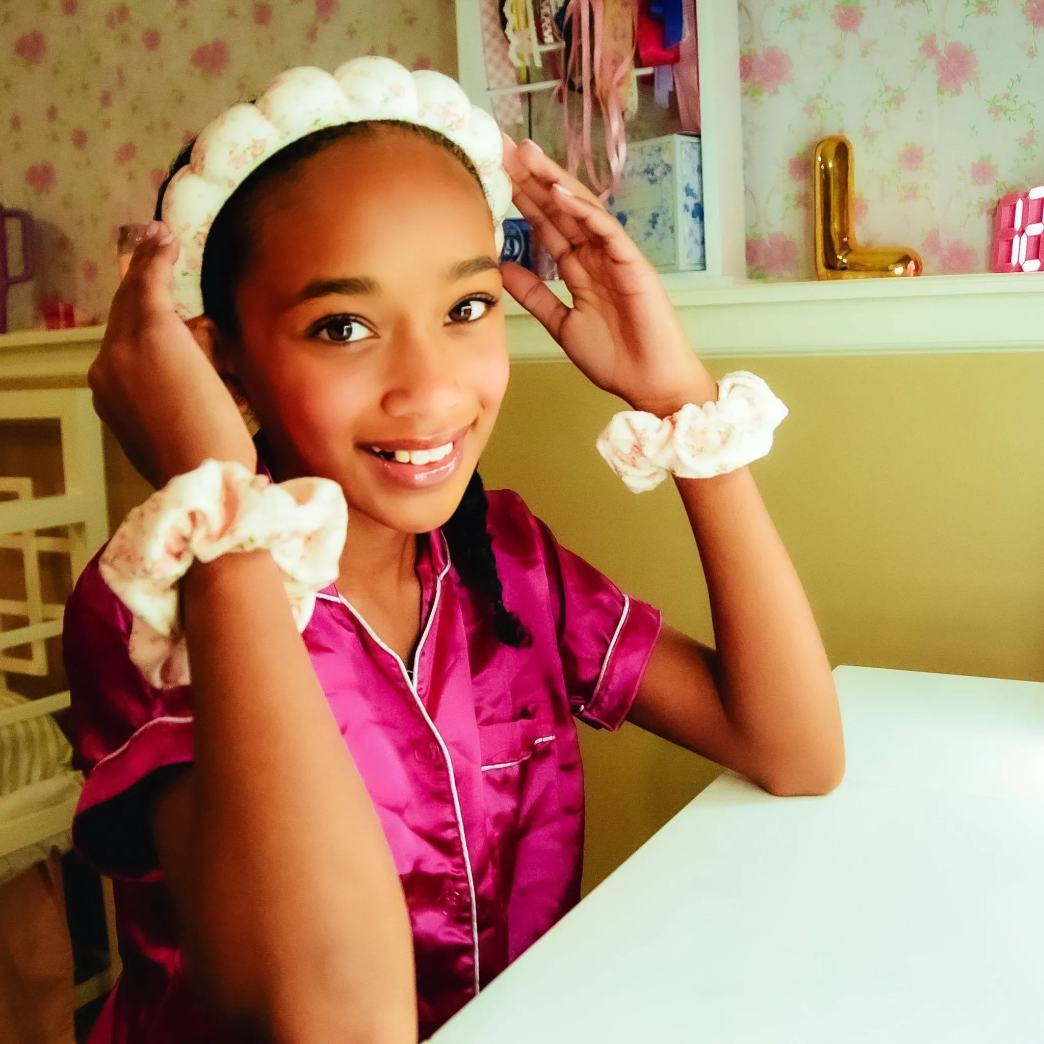 Bksmartz Designs x Frog Sac Spa Headband and Scrunchie Wristbands - Pink Floral
