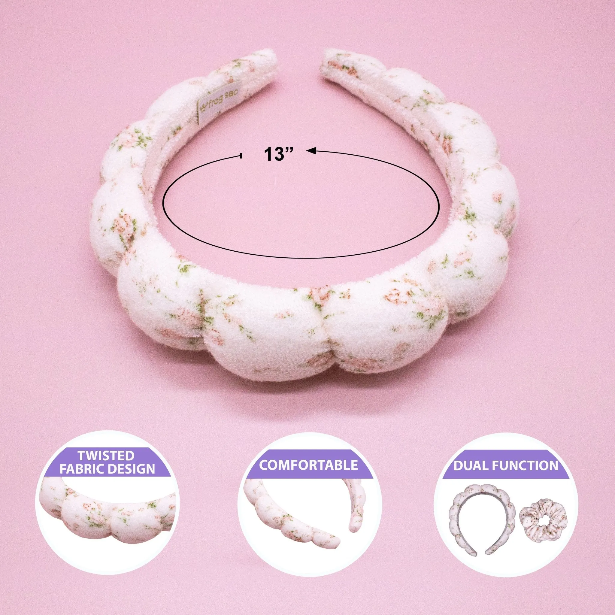 Bksmartz Designs x Frog Sac Spa Headband and Scrunchie Wristbands - Pink Floral