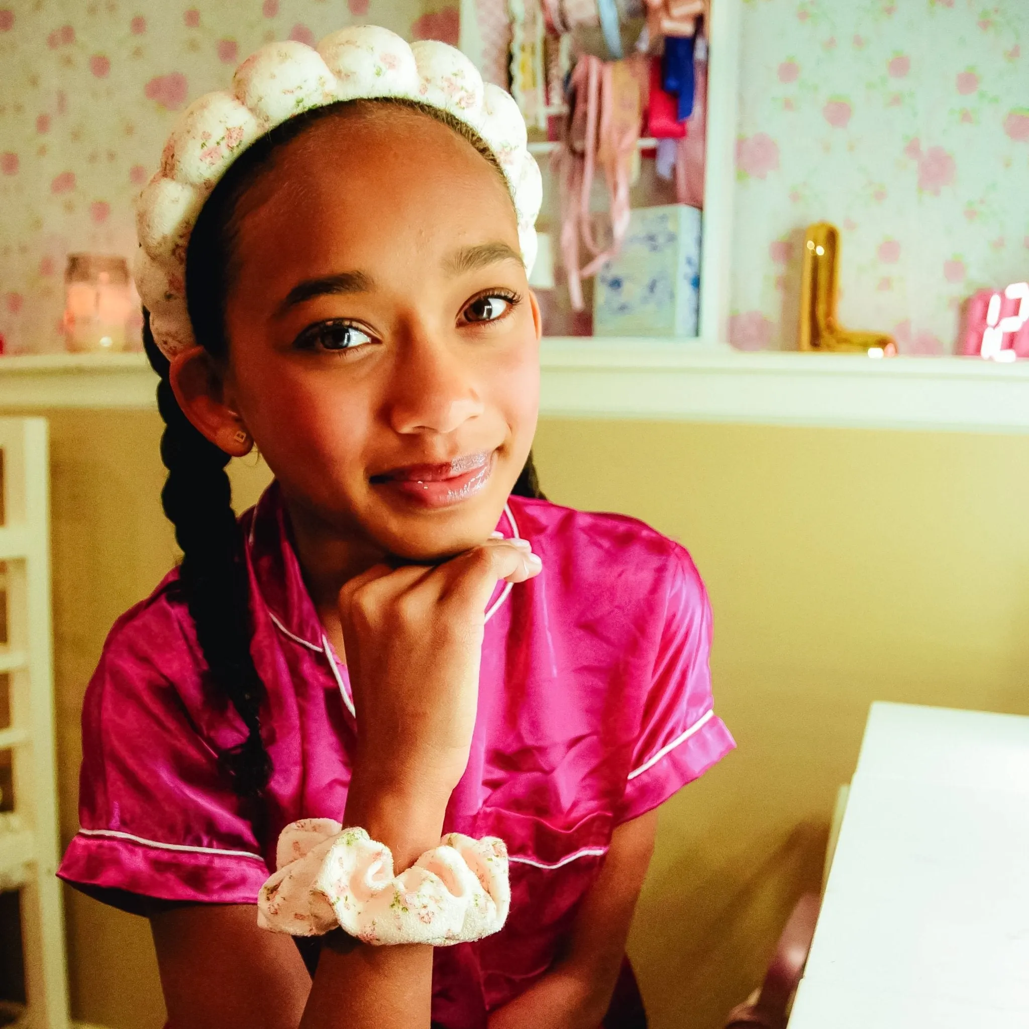 Bksmartz Designs x Frog Sac Spa Headband and Scrunchie Wristbands - Pink Floral