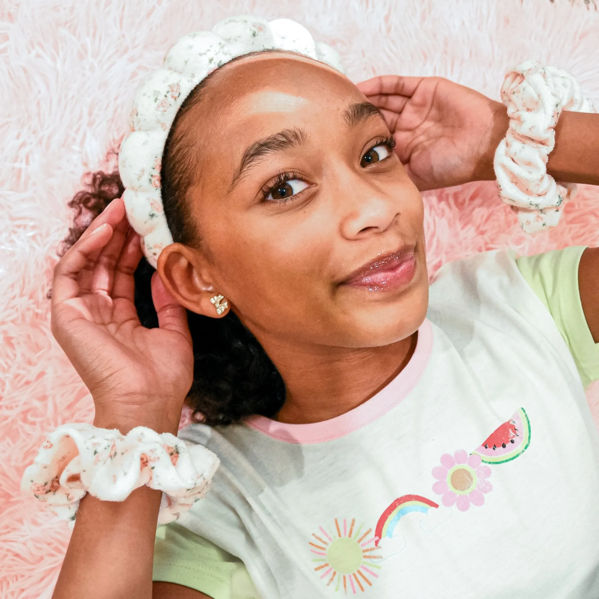 Bksmartz Designs x Frog Sac Spa Headband and Scrunchie Wristbands - Pink Floral