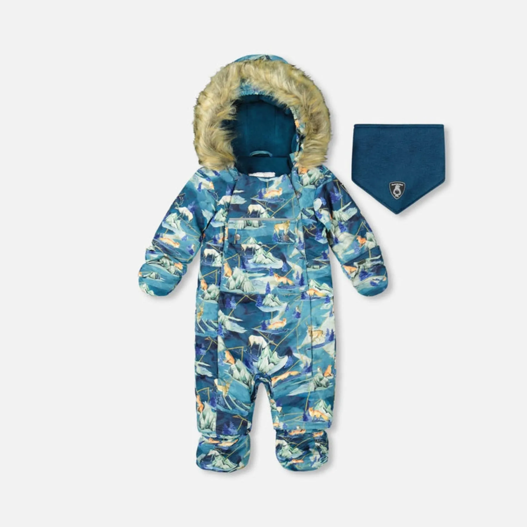 Deux Par Deux One-Piece Baby Snowsuit - Animals and Glaciers