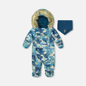 Deux Par Deux One-Piece Baby Snowsuit - Animals and Glaciers