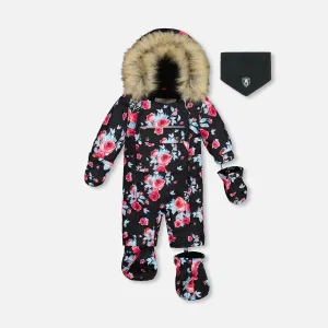 Deux Par Deux One-Piece Baby Snowsuit - Printed Roses