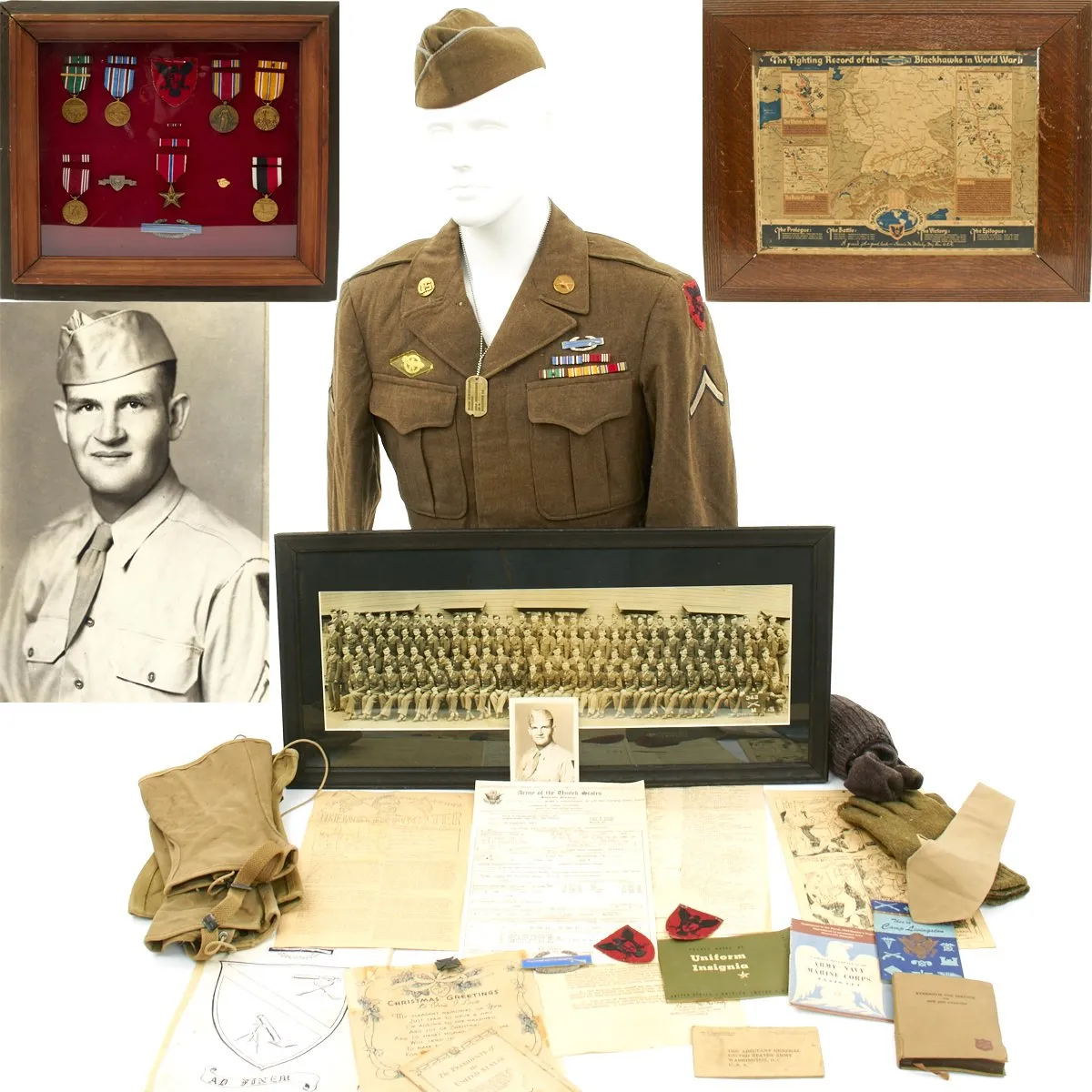 Original U.S. WWII 86th Infantry Division Bronze Star Grouping with Framed Medals and Map