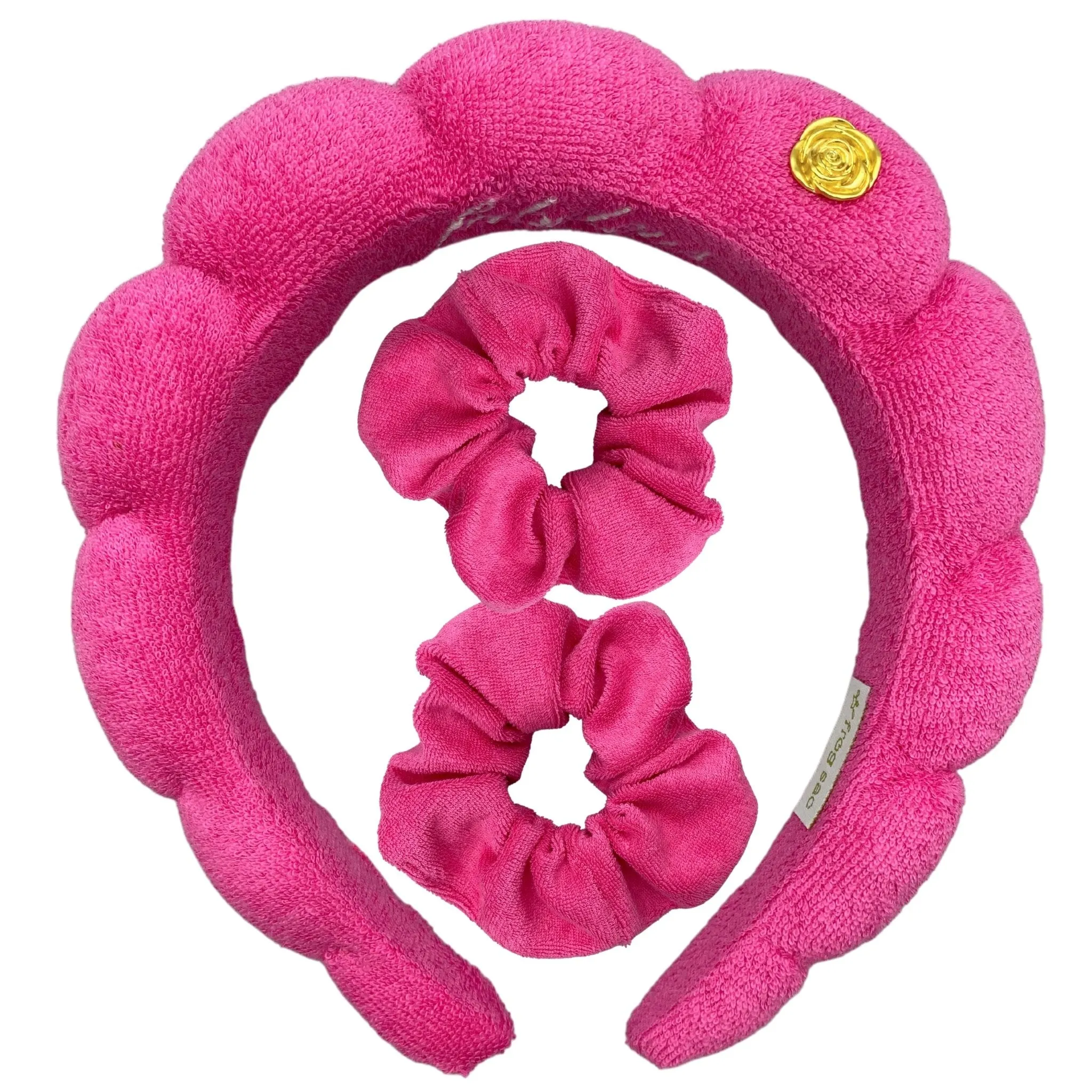 Puffy Spiral Terry Cloth Padded Spa Headband and Scrunchie Wristbands