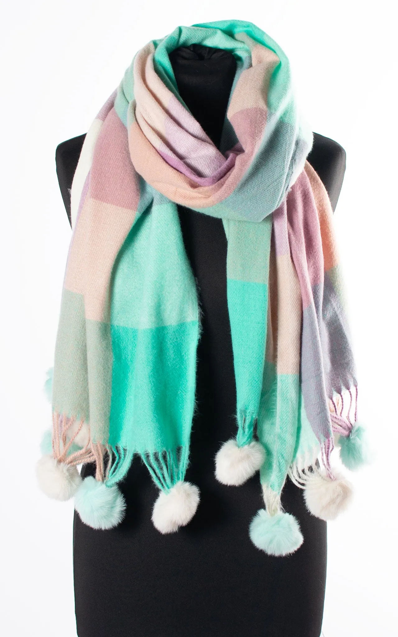 Scarf | Pom Pom Pastel | Green & Violet