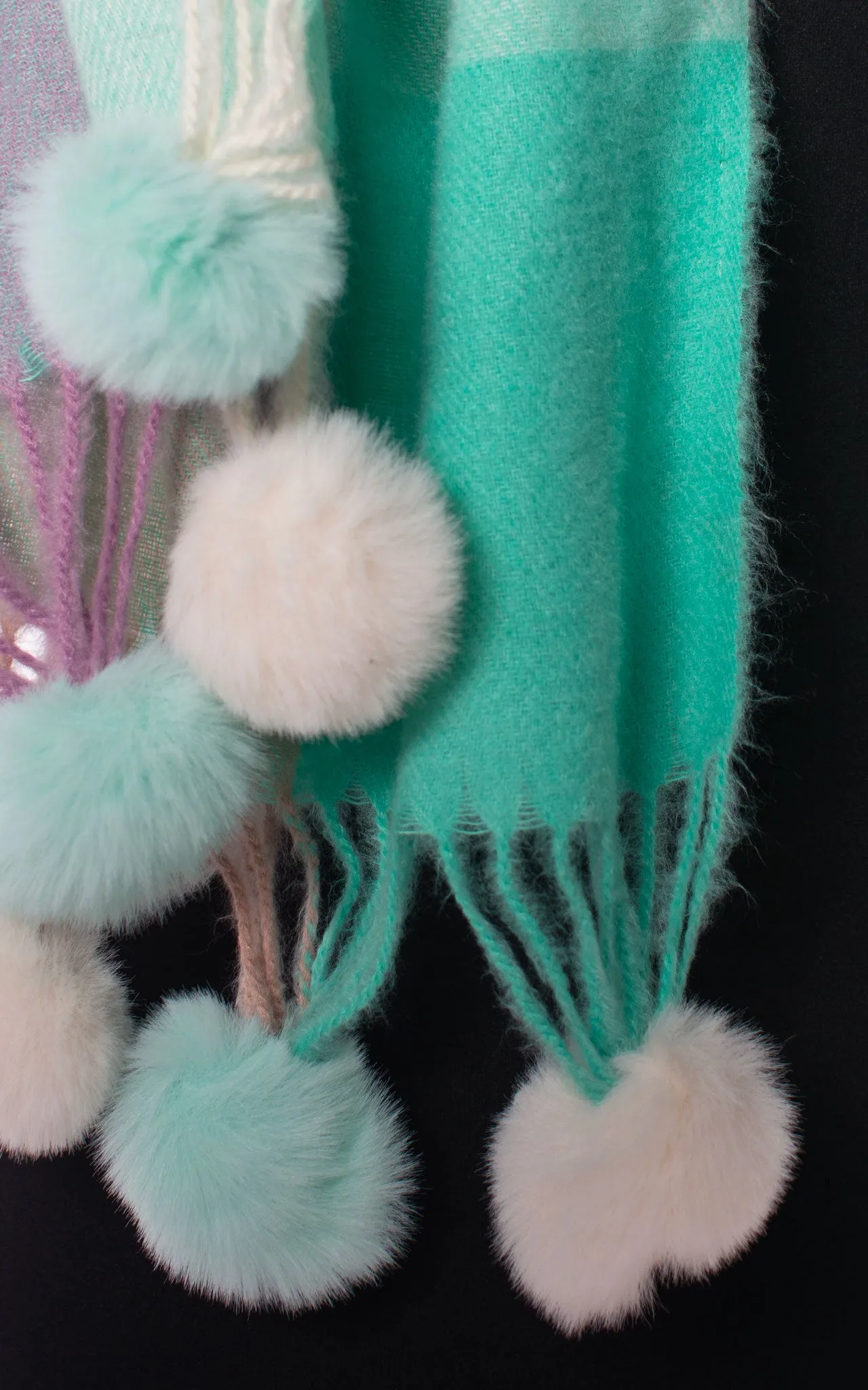 Scarf | Pom Pom Pastel | Green & Violet