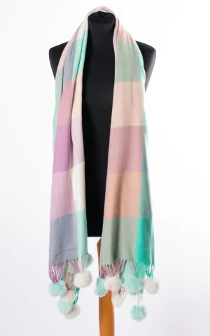 Scarf | Pom Pom Pastel | Green & Violet