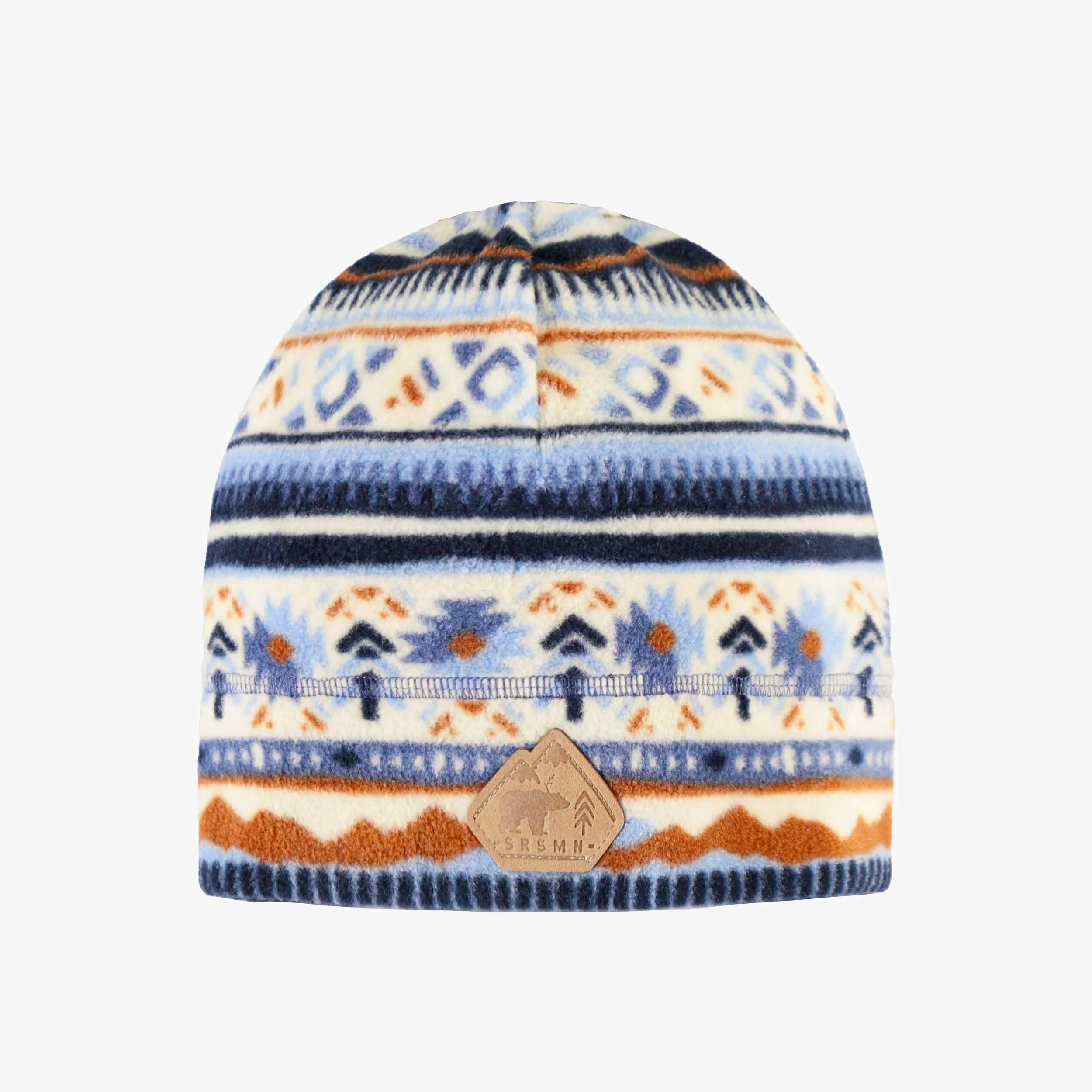 Tuque bleue et crème à motifs  en polar, enfant || Blue and cream patterned toque in fleece, child