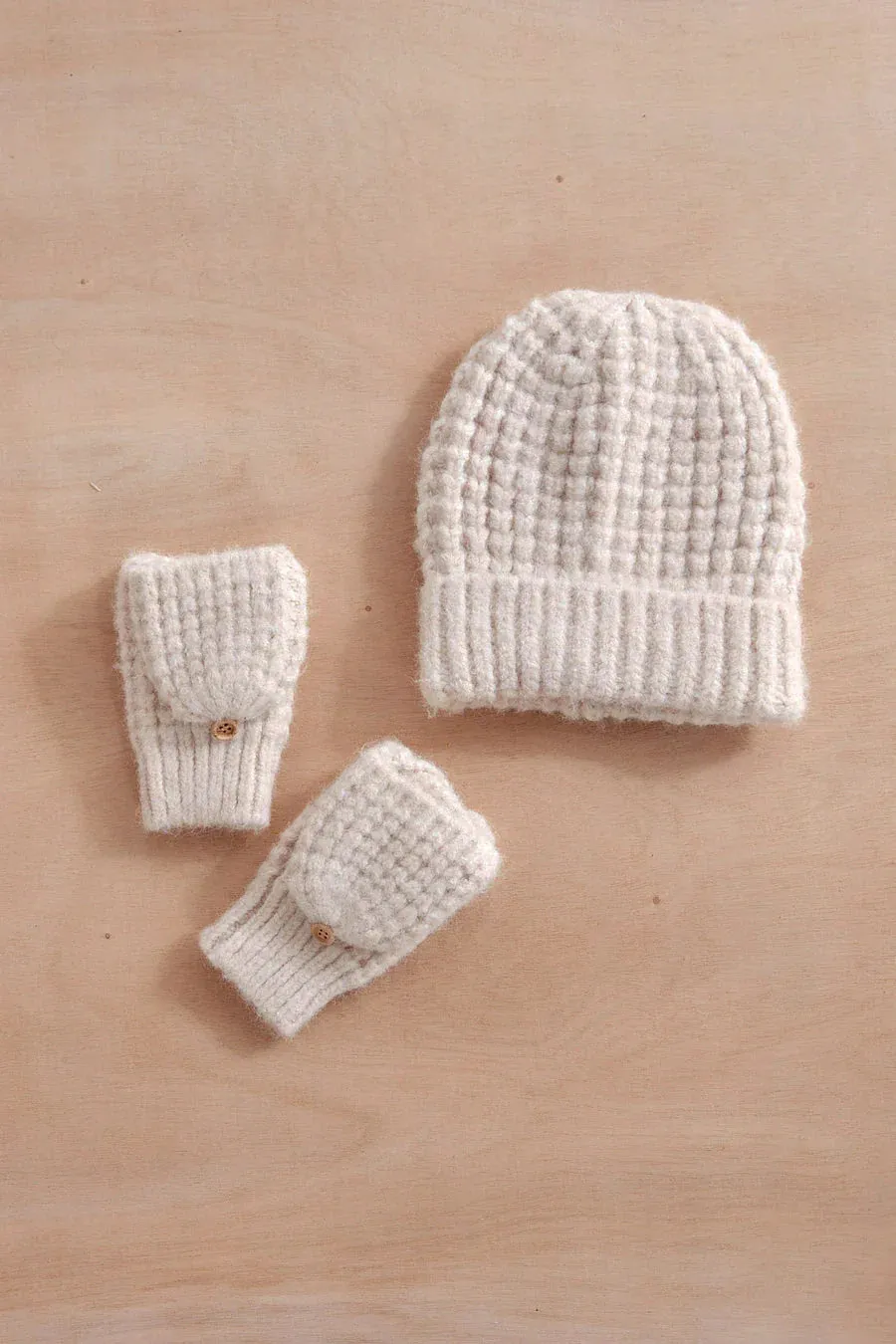Wool Blend Waffle Knit Flip Mittens