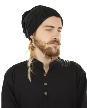 Woven Cotton Slouch Beanie Hat Charcoal